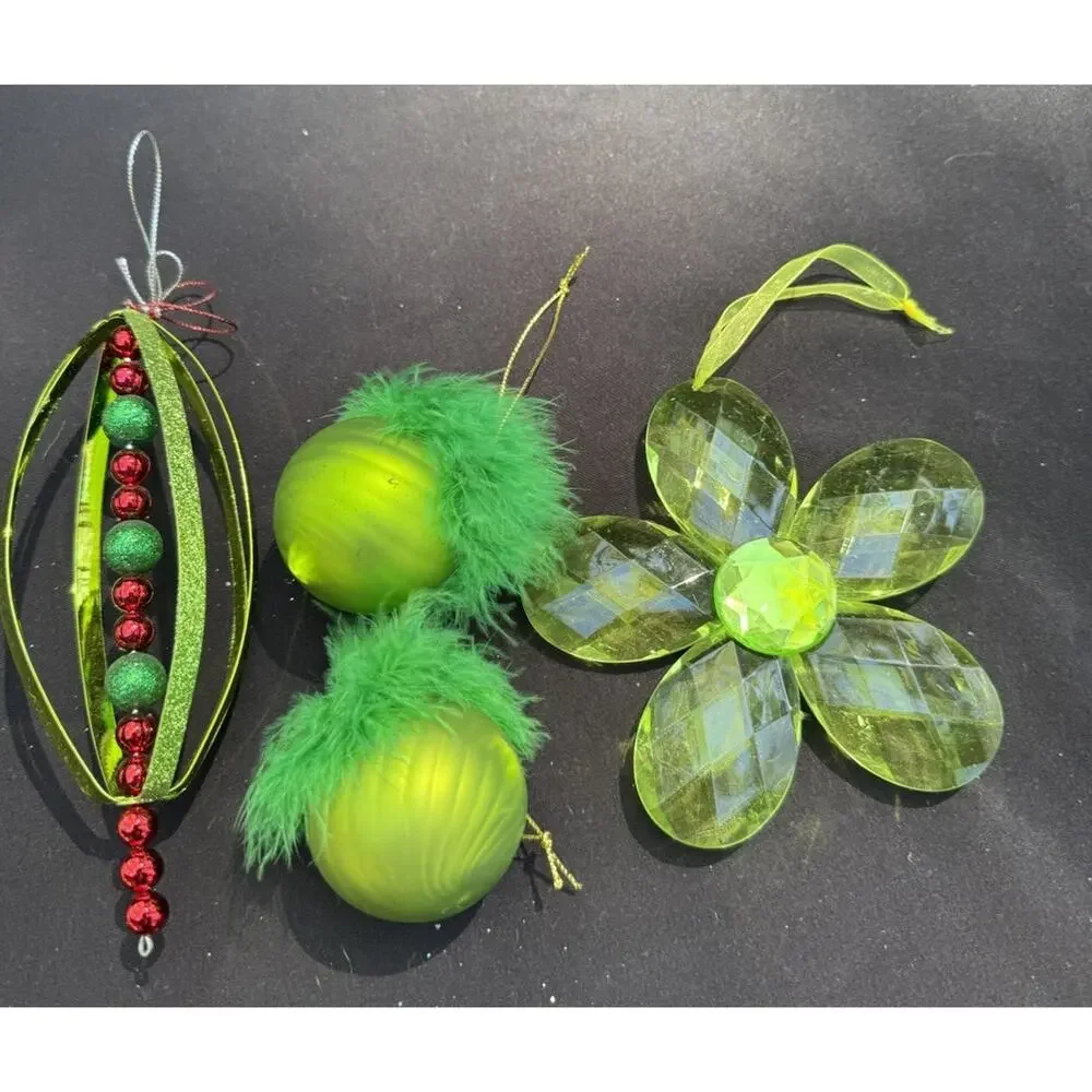3 Vintage Department 56 Whimsical Green Christmas ornaments -Lo10